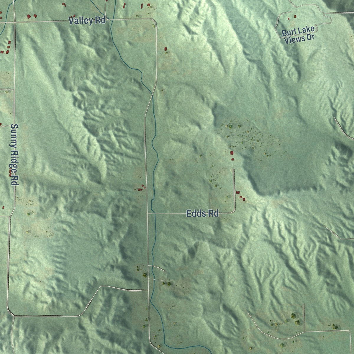 Close-up of the map of Maple River, Michigan print showing street and building detail