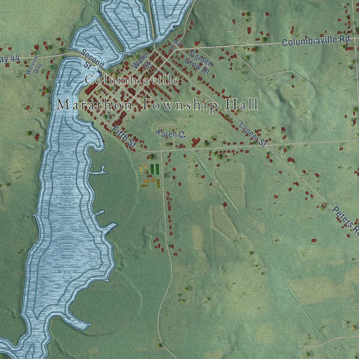 Close-up of the map of Marathon, Michigan print showing street and building detail