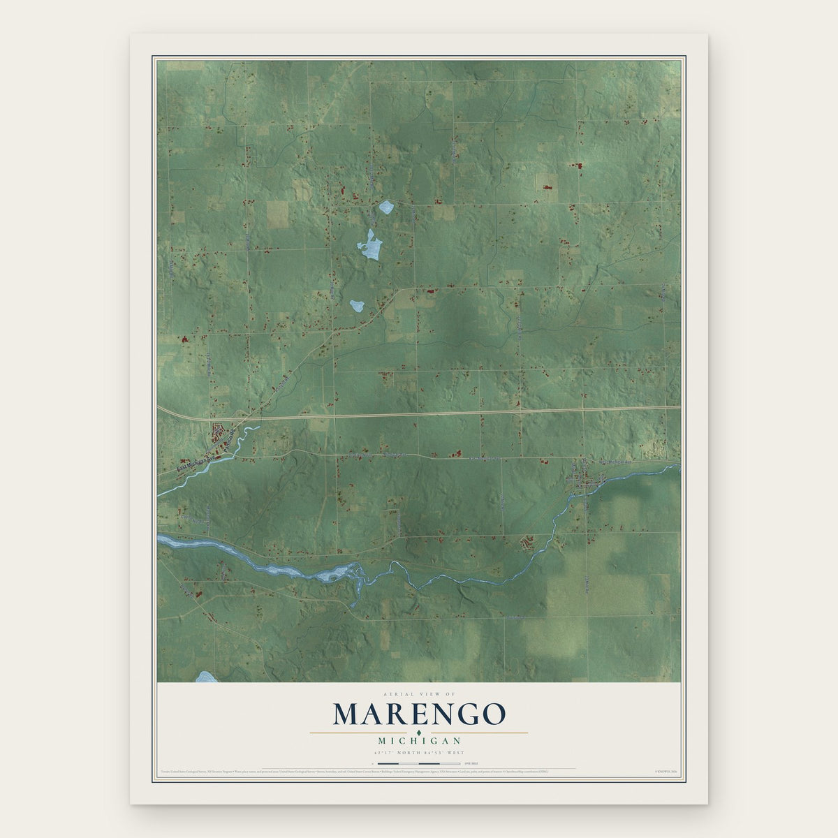 Marengo, Michigan map print, the full design