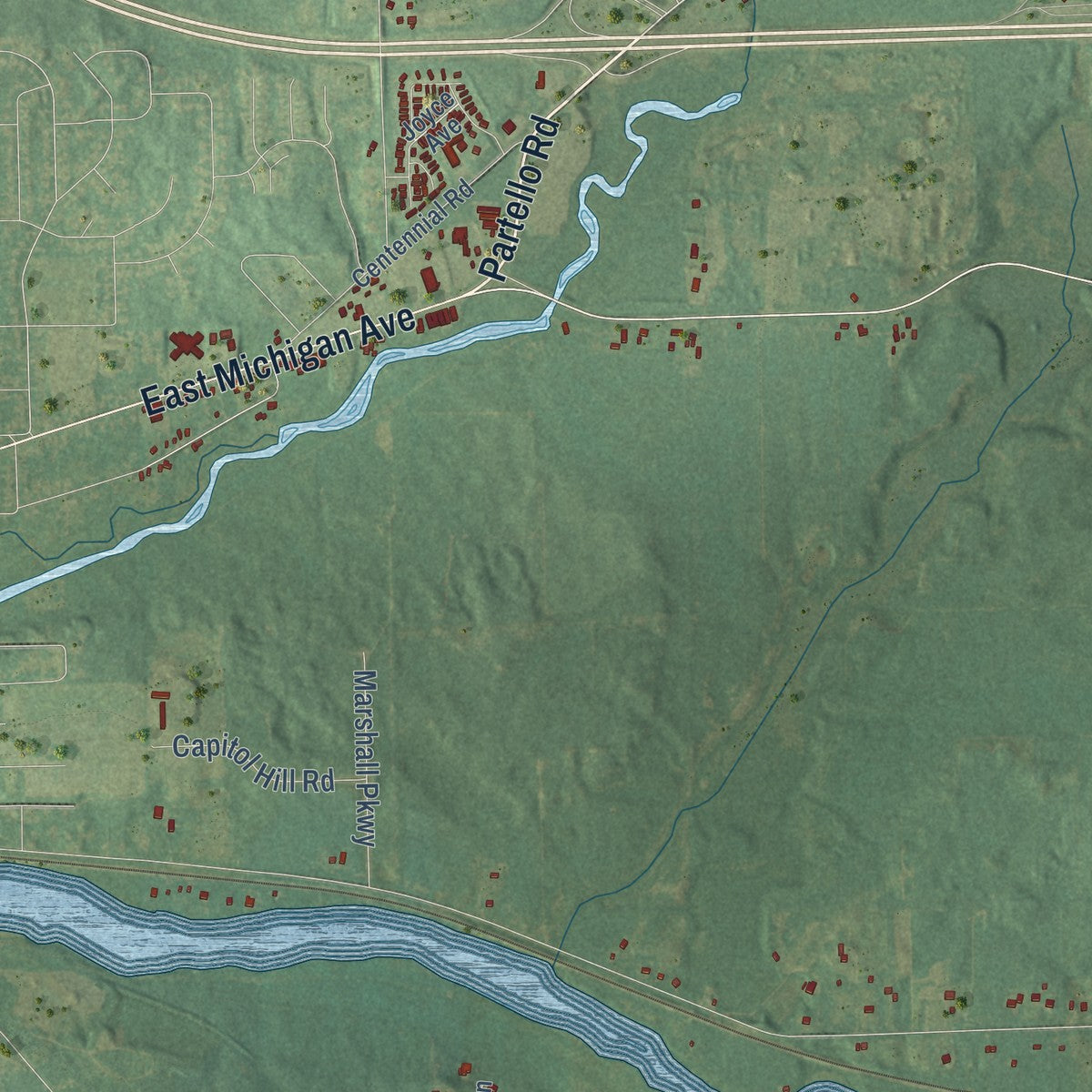 Close-up of the map of Marengo, Michigan print showing street and building detail