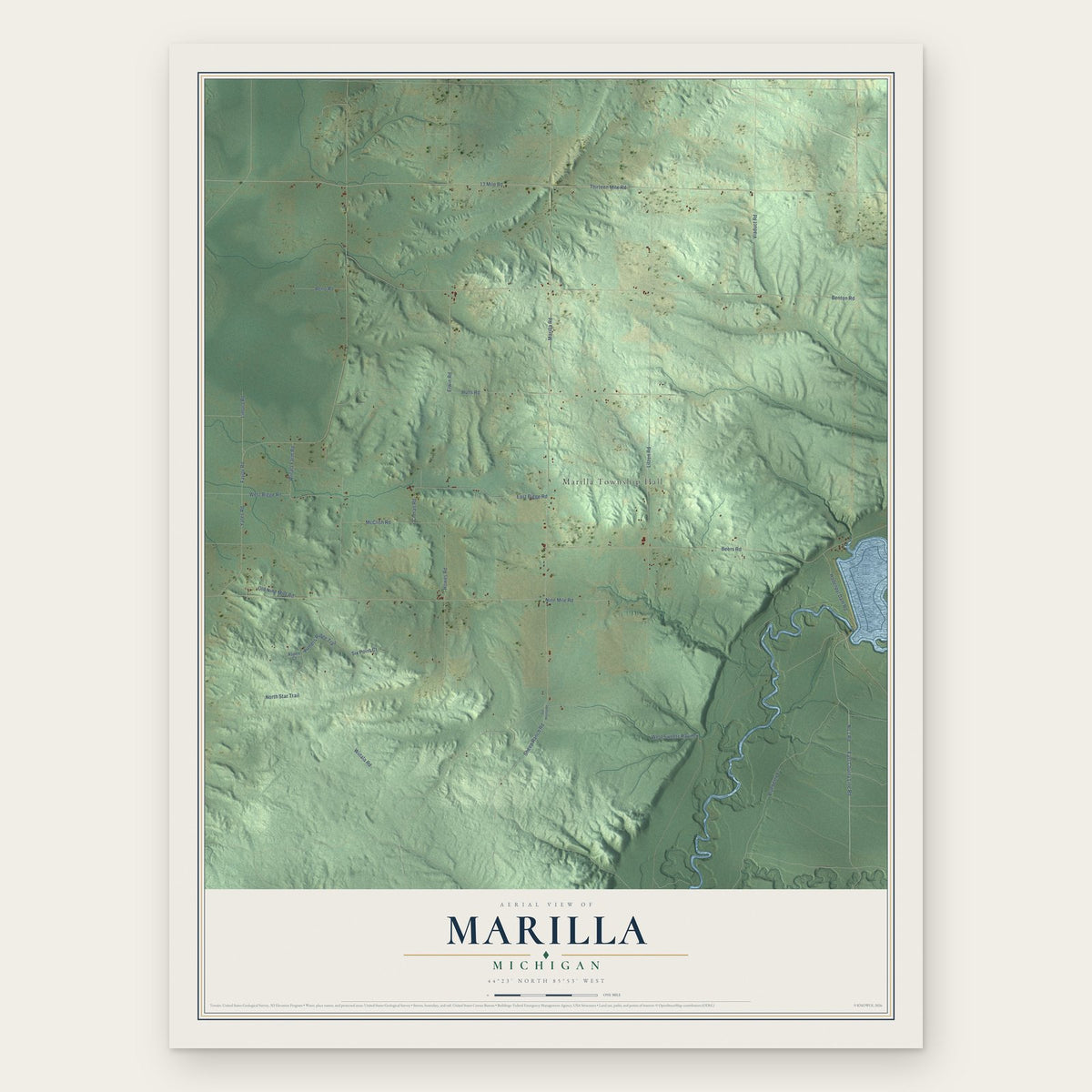 Marilla, Michigan map print, the full design
