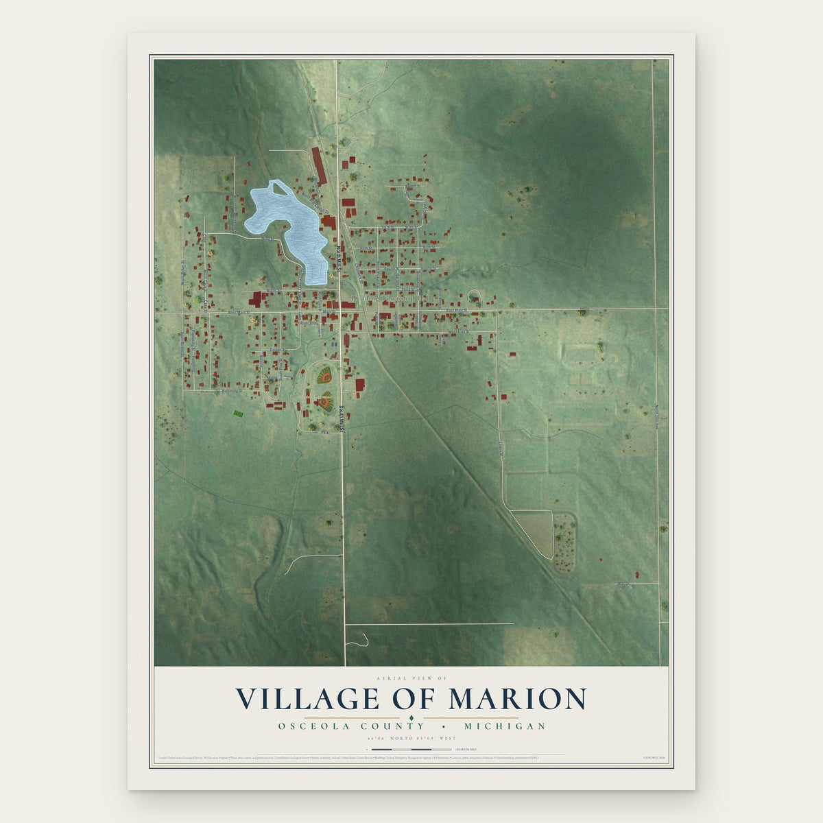 Marion, Michigan map print, the full design