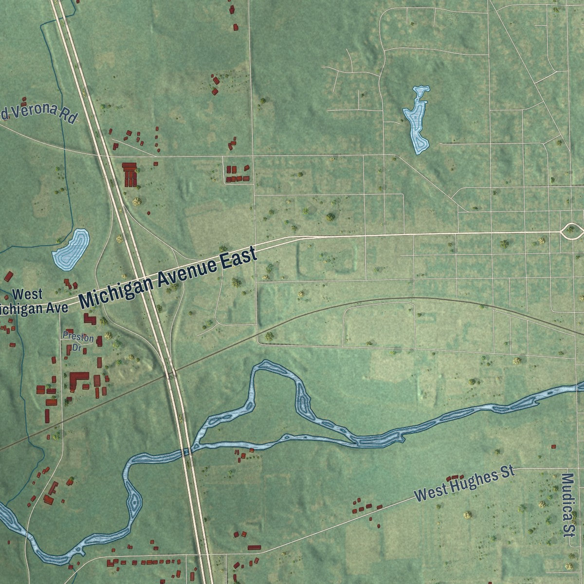 Close-up of the map of Marshall, Calhoun County, Michigan print showing street and building detail