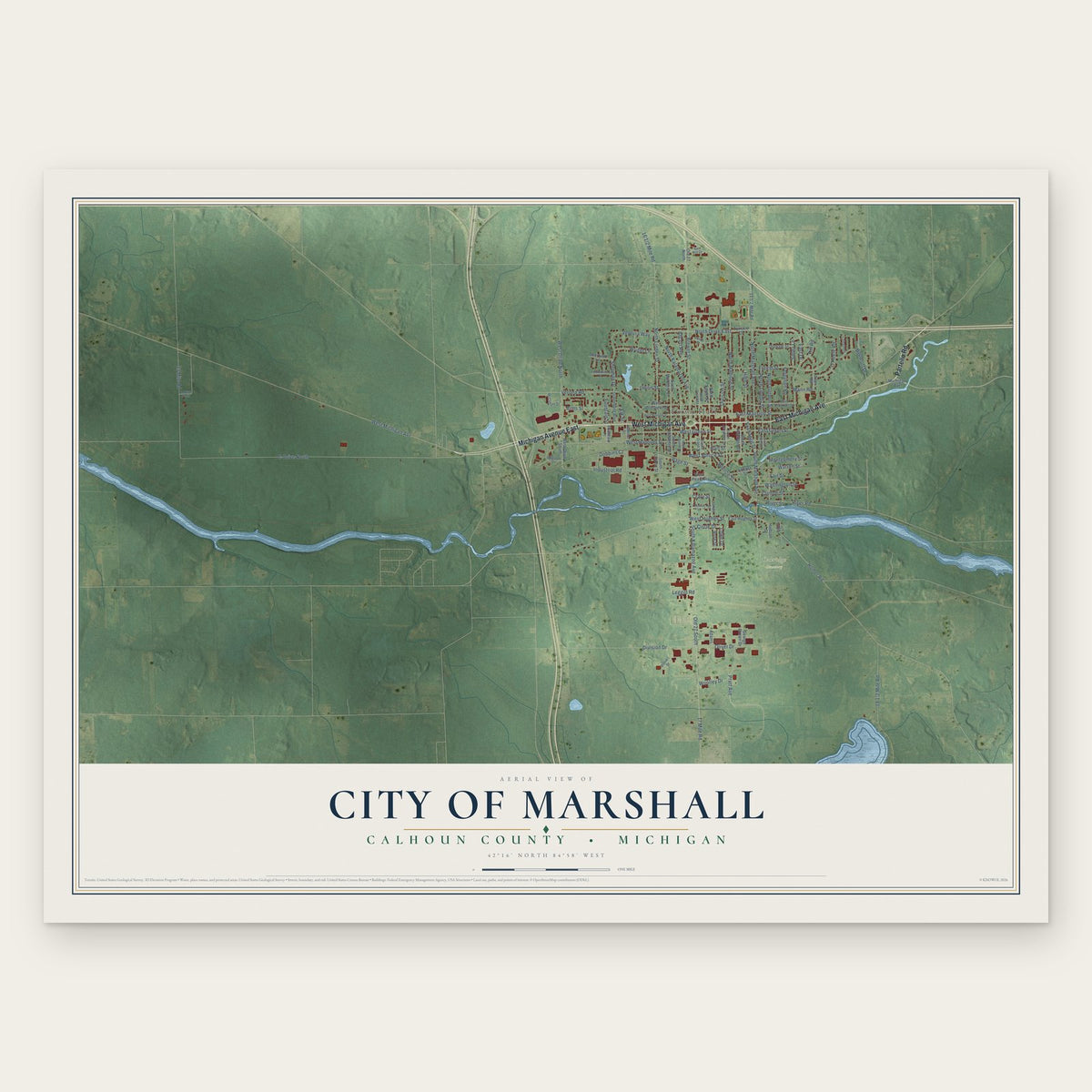 Marshall, Michigan map print, the full design