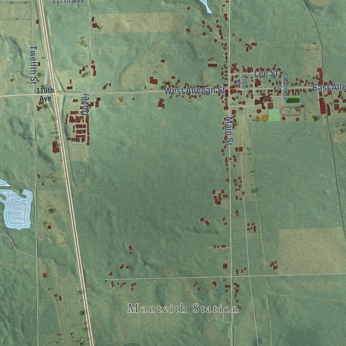 Close-up of the map of Martin, Allegan County, Michigan print showing street and building detail
