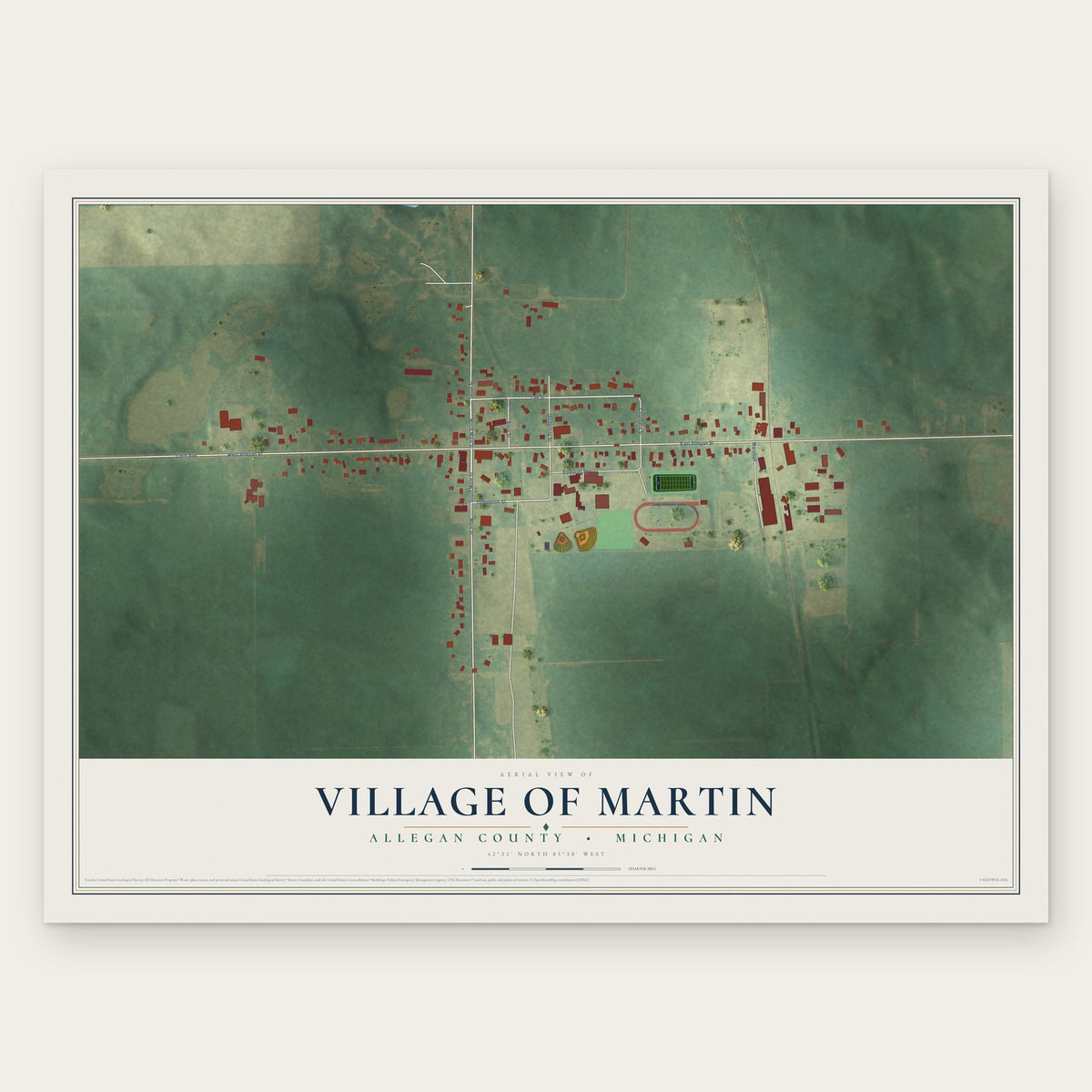 Martin, Michigan map print, the full design