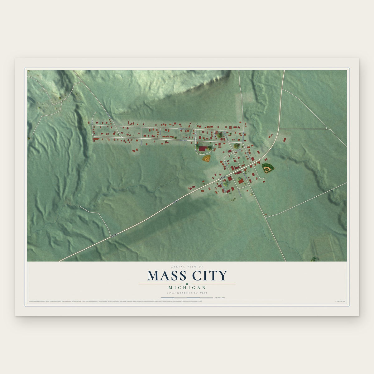 Mass City, Michigan map print, the full design