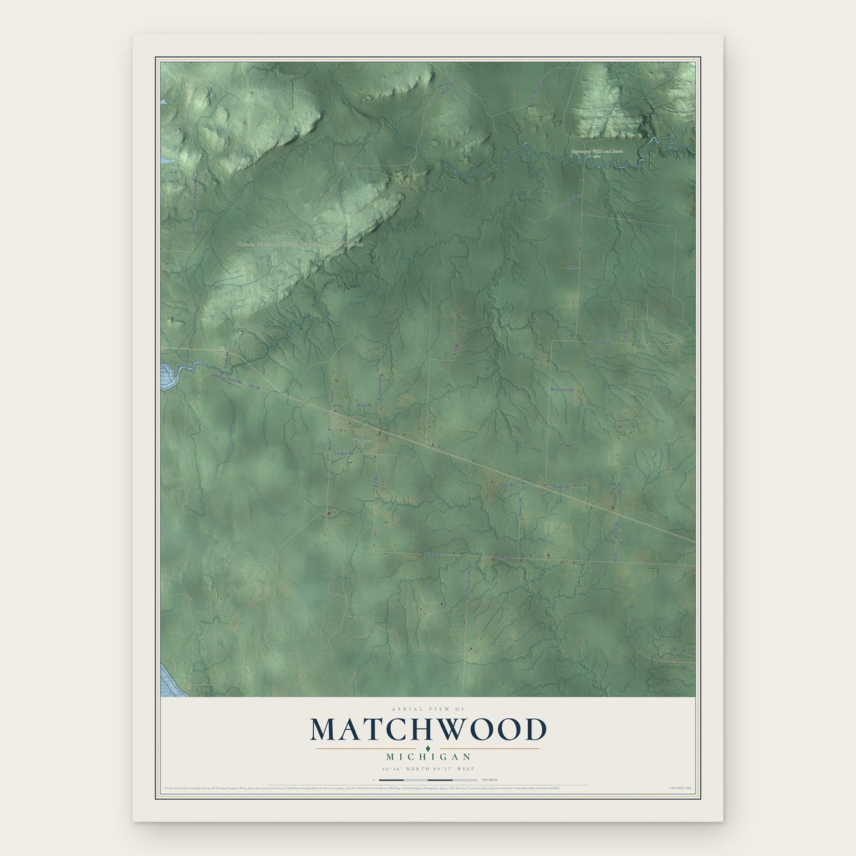 Matchwood, Michigan map print, the full design