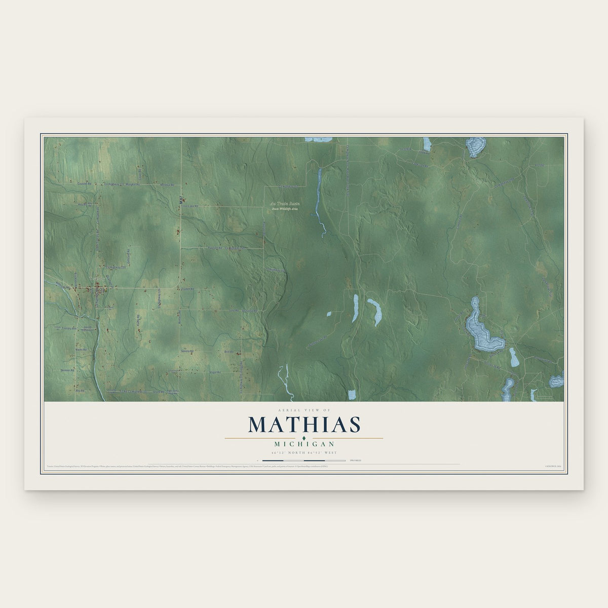 Mathias, Michigan map print, the full design