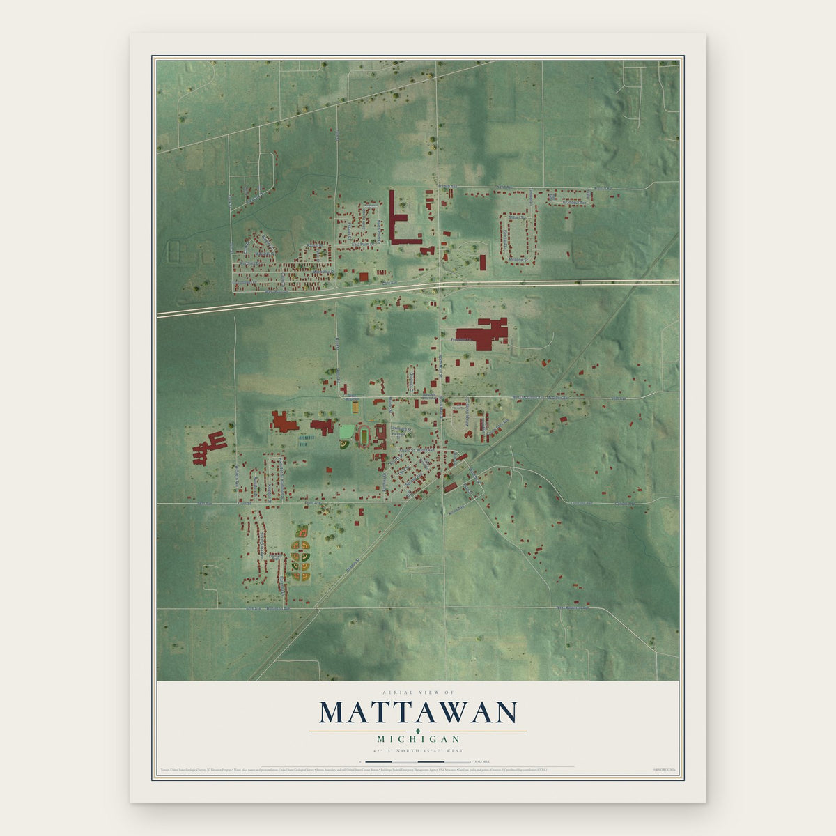 Mattawan, Michigan map print, the full design