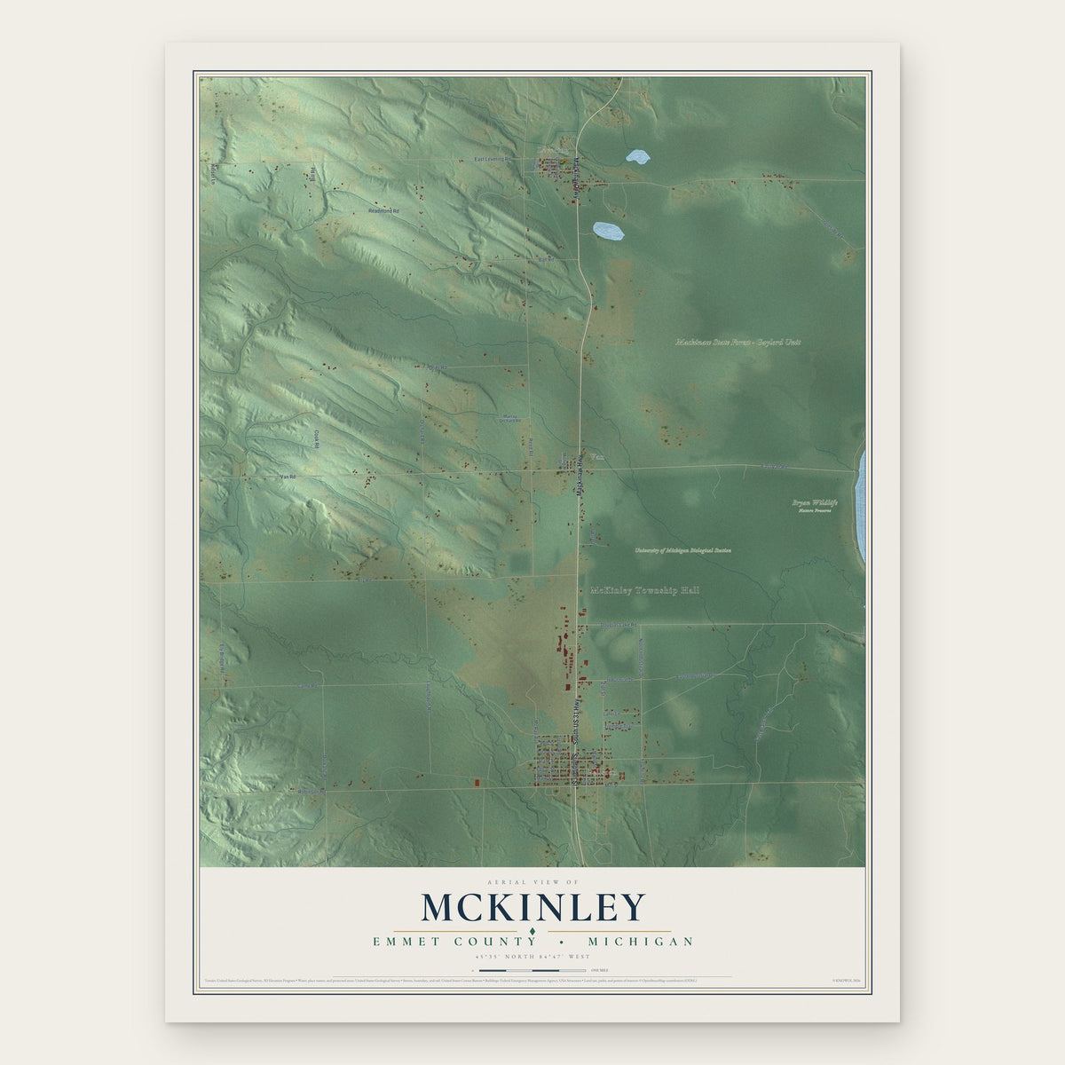 McKinley, Emmet County, Michigan map print, the full design