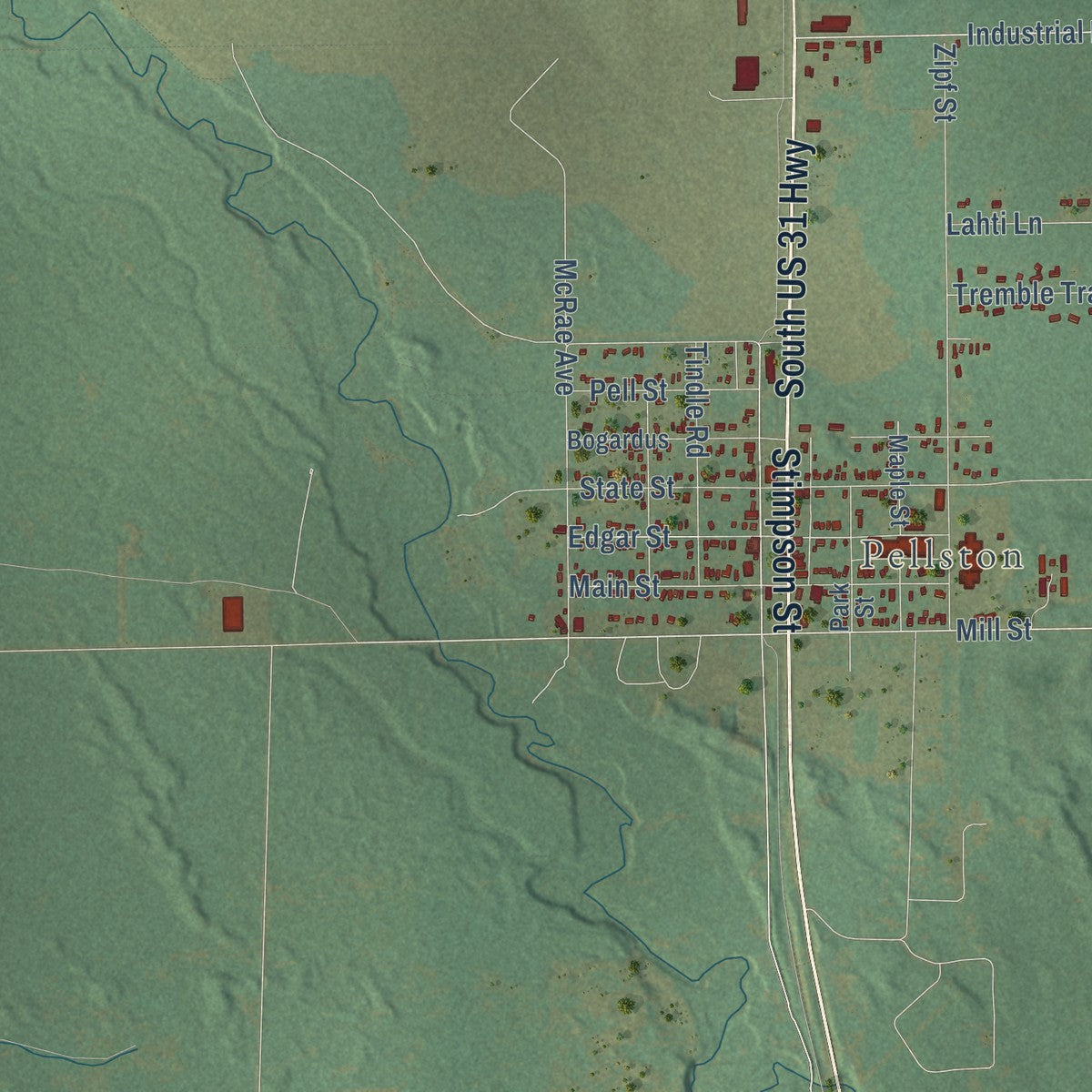 Close-up of the map of McKinley, Emmet County, Michigan print showing street and building detail