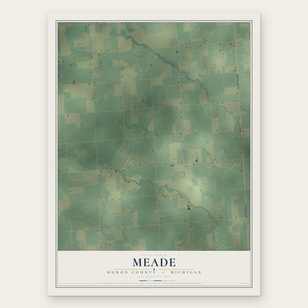 Meade, Huron County, Michigan map print, the full design