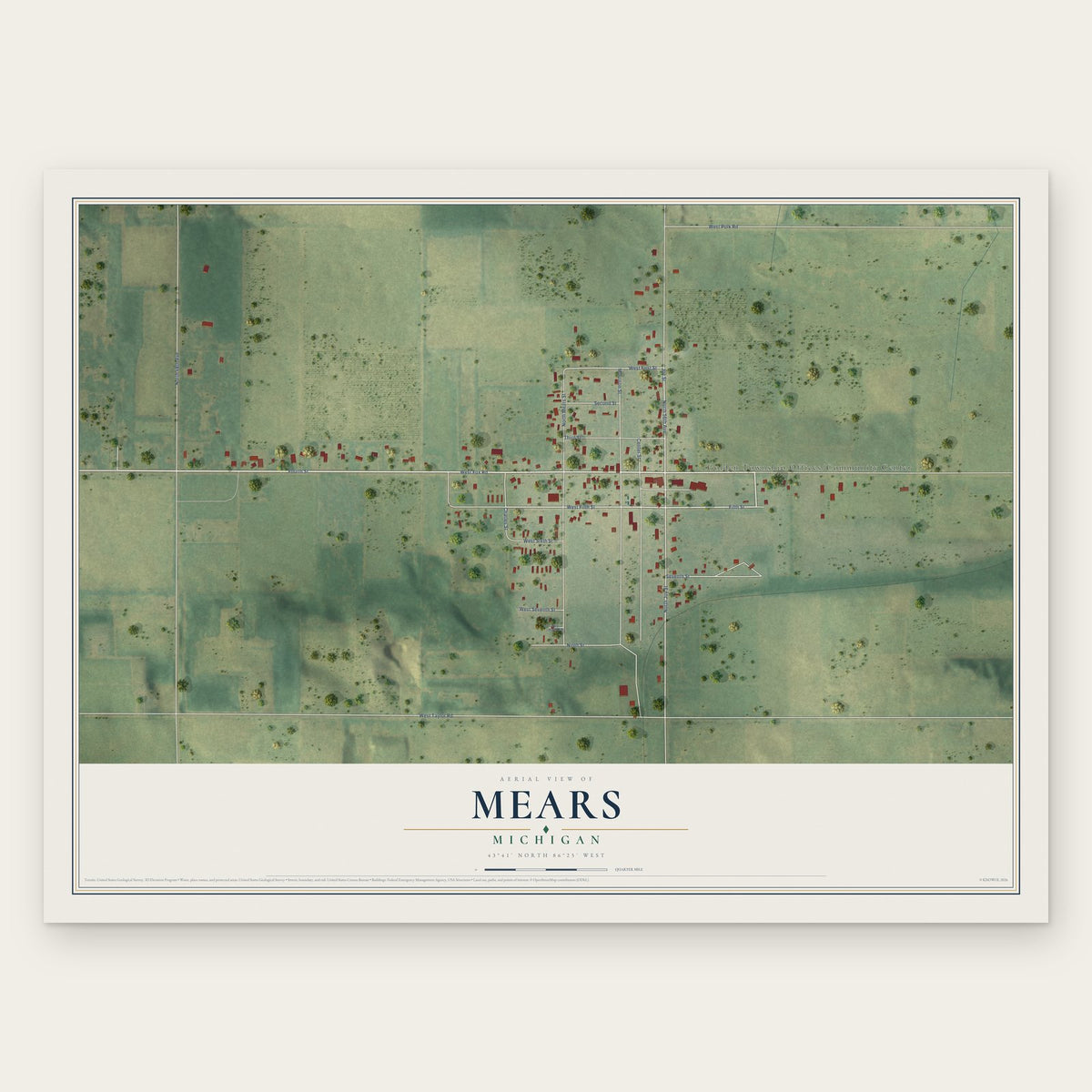 Mears, Michigan map print, the full design