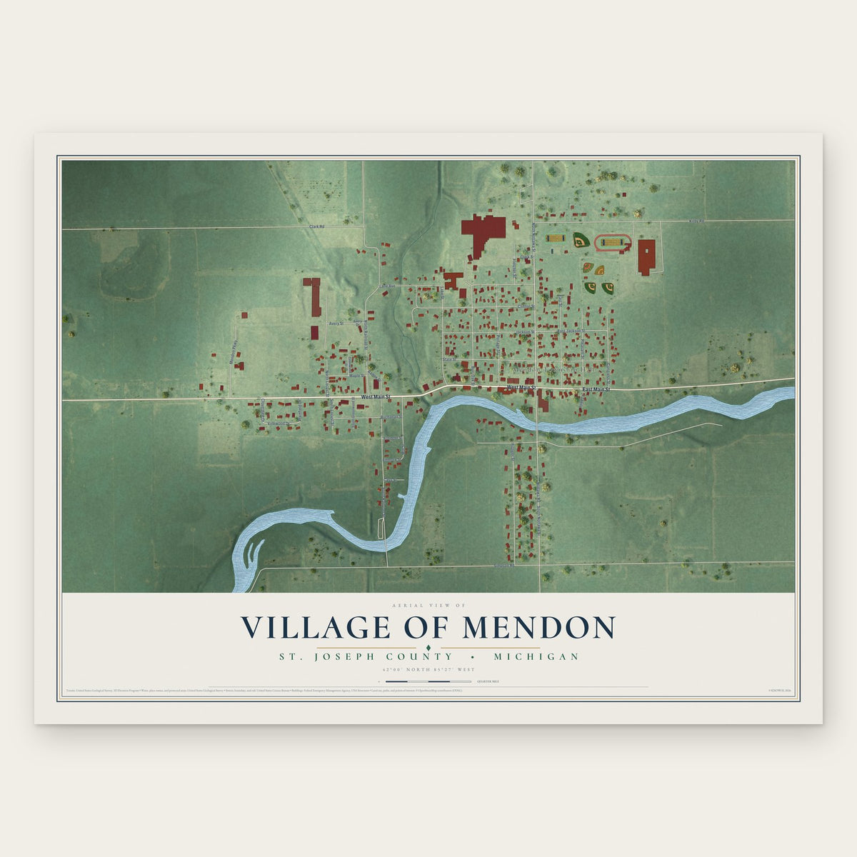 Mendon, Michigan map print, the full design