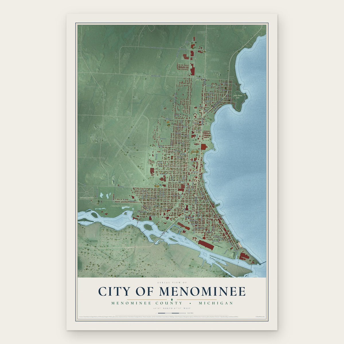 Menominee, Michigan map print, the full design