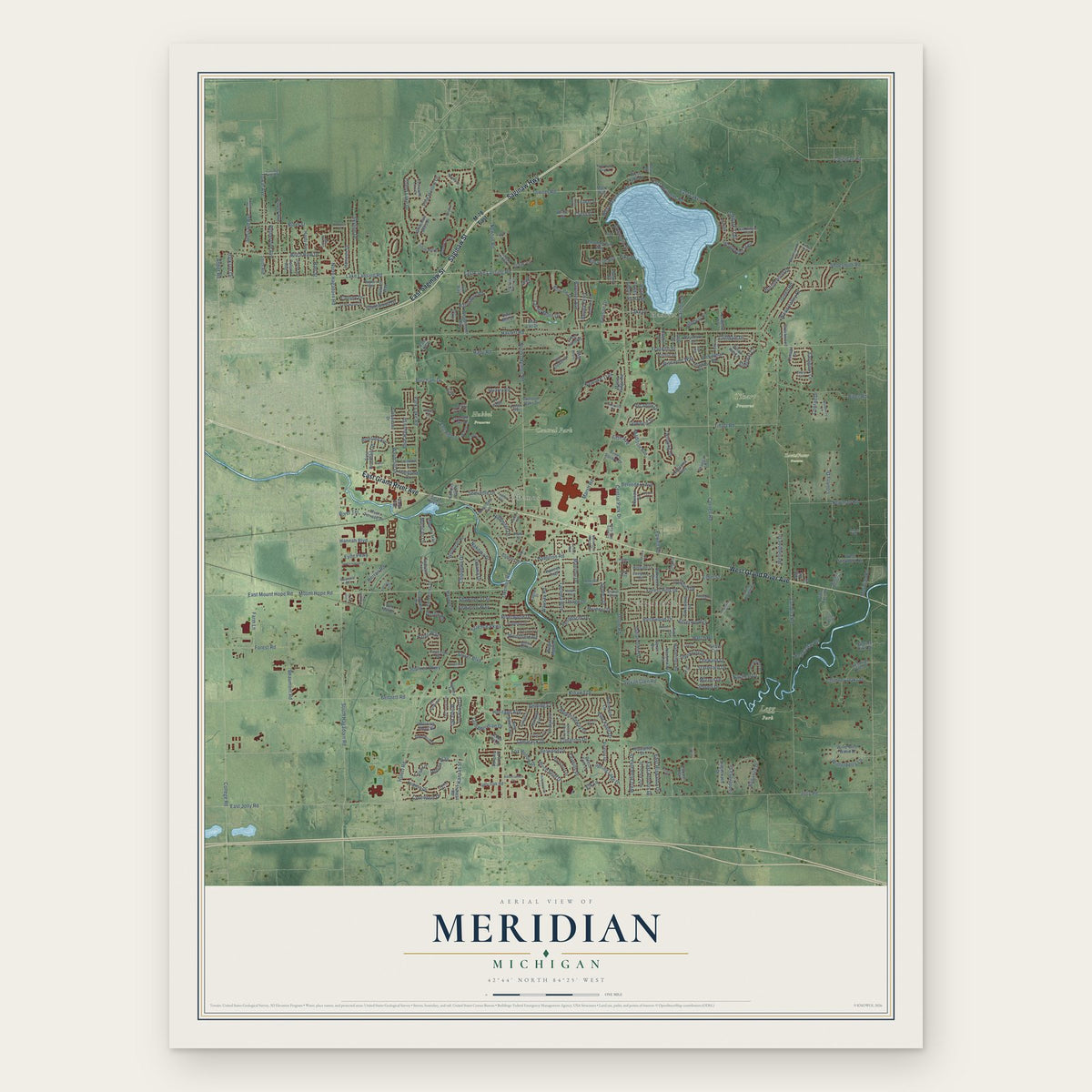 Meridian, Michigan map print, the full design