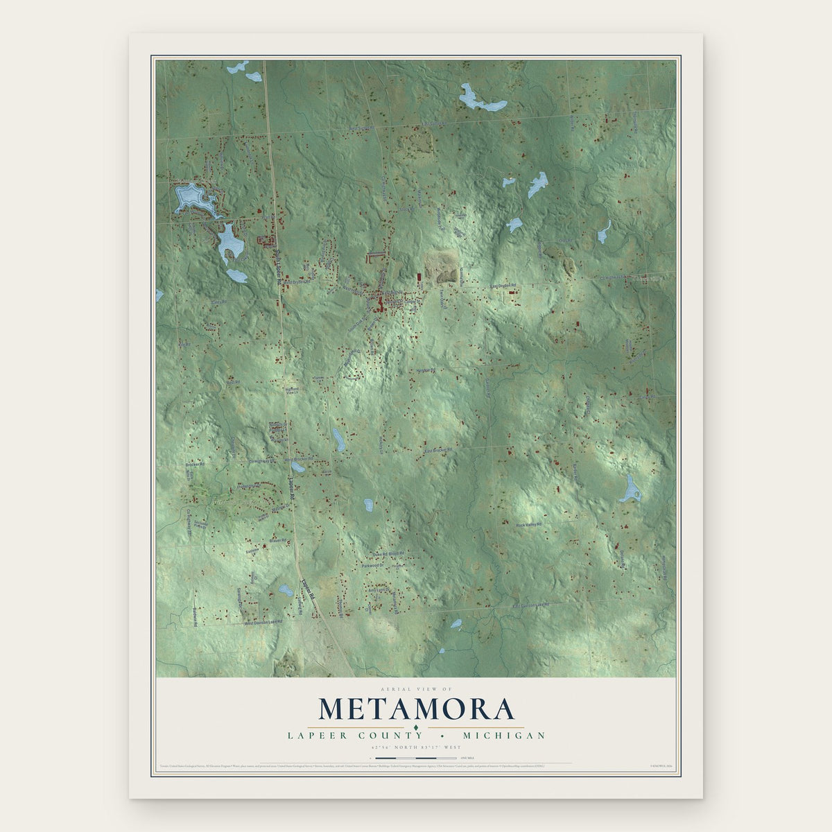 Metamora, Lapeer County, Michigan map print, the full design