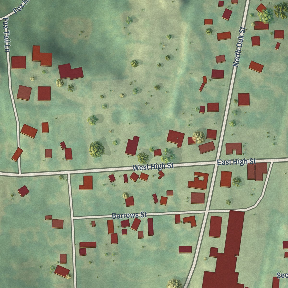 Close-up of the map of Metamora, Michigan print showing street and building detail