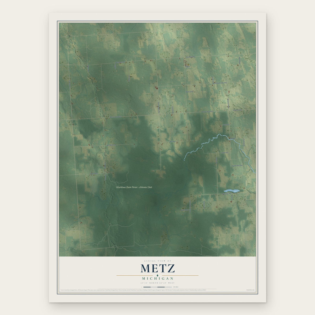 Metz, Michigan map print, the full design