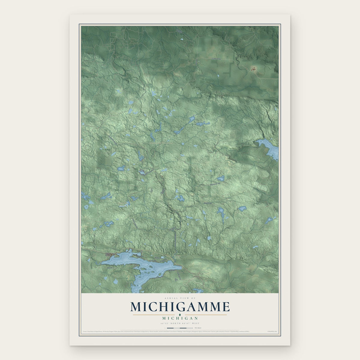 Michigamme, Michigan map print, the full design