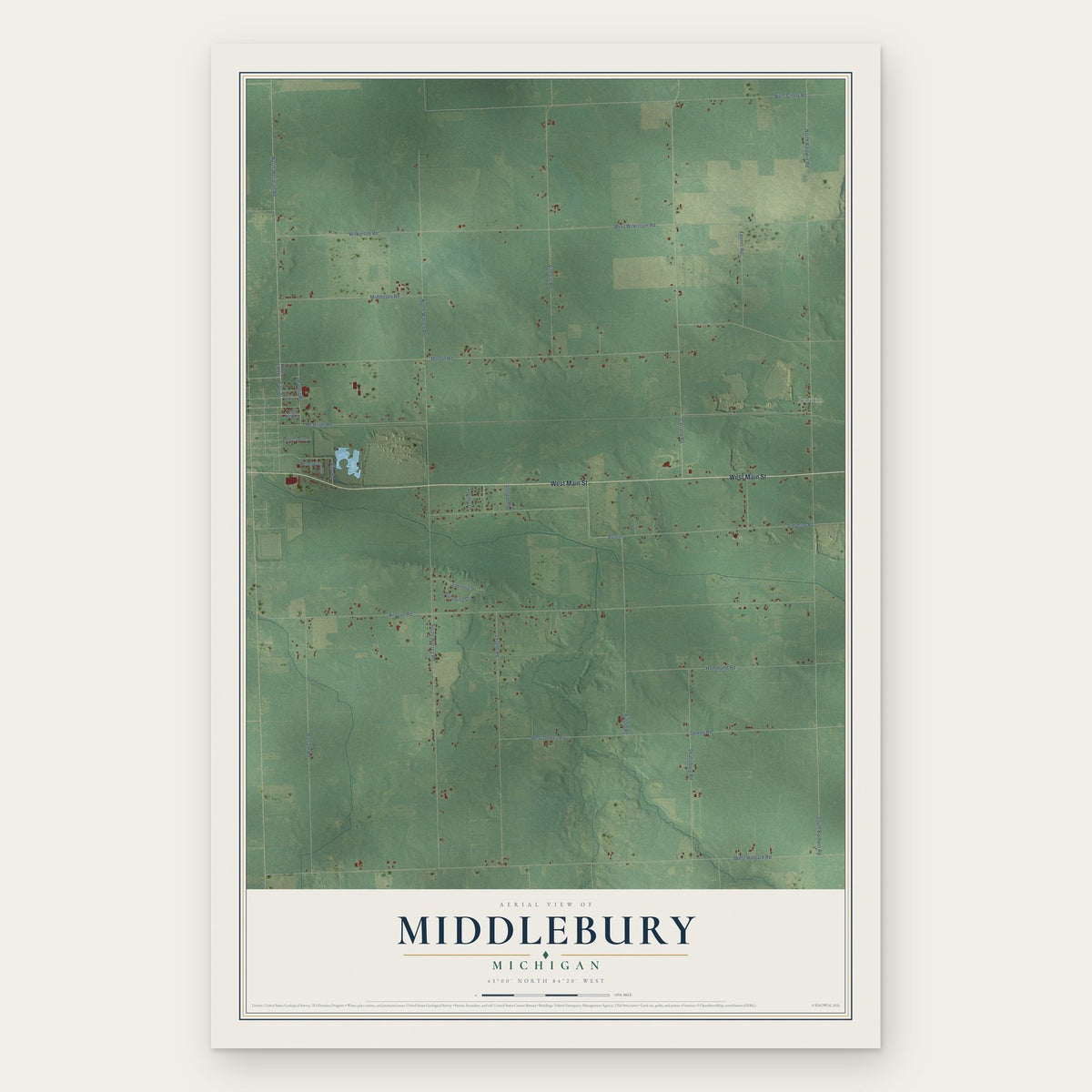 Middlebury, Michigan map print, the full design