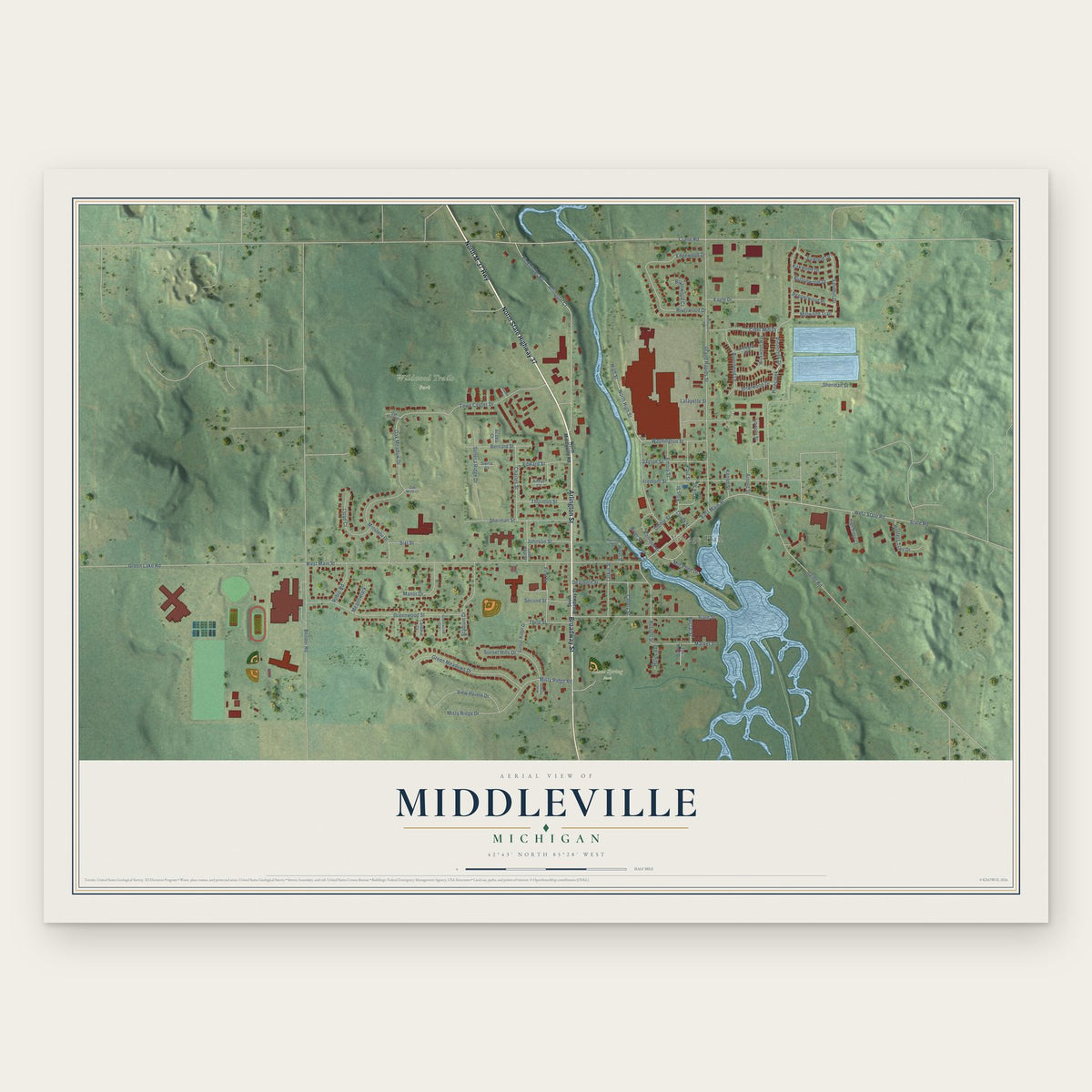 Middleville, Michigan map print, the full design