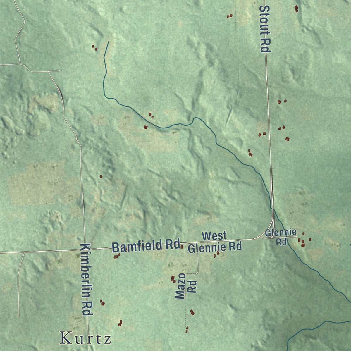 Close-up of the map of Mikado, Michigan print showing street and building detail
