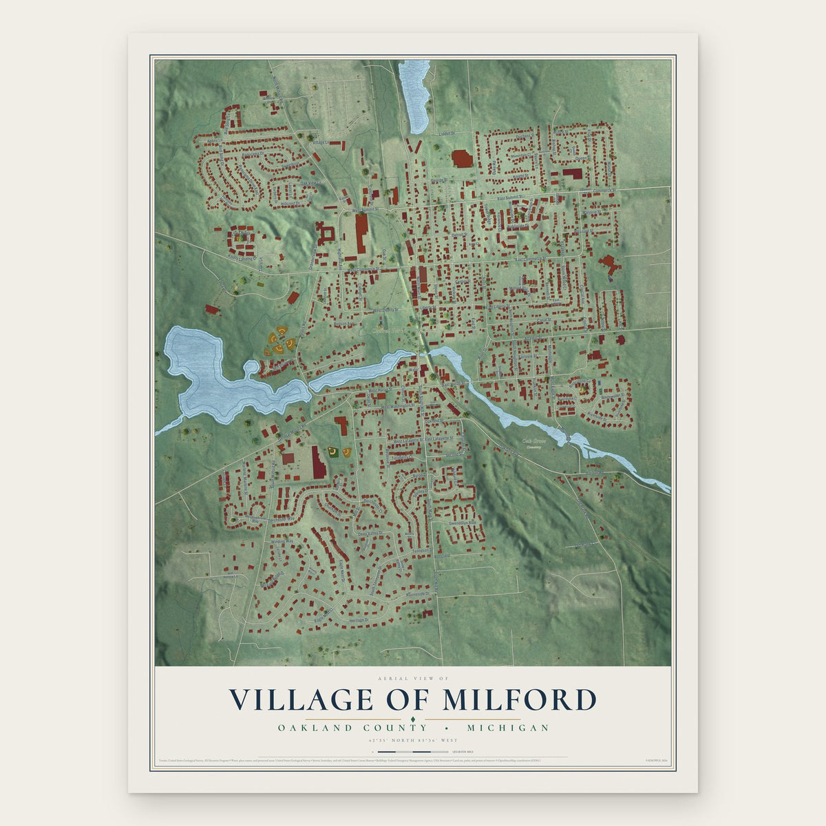 Milford, Michigan map print, the full design