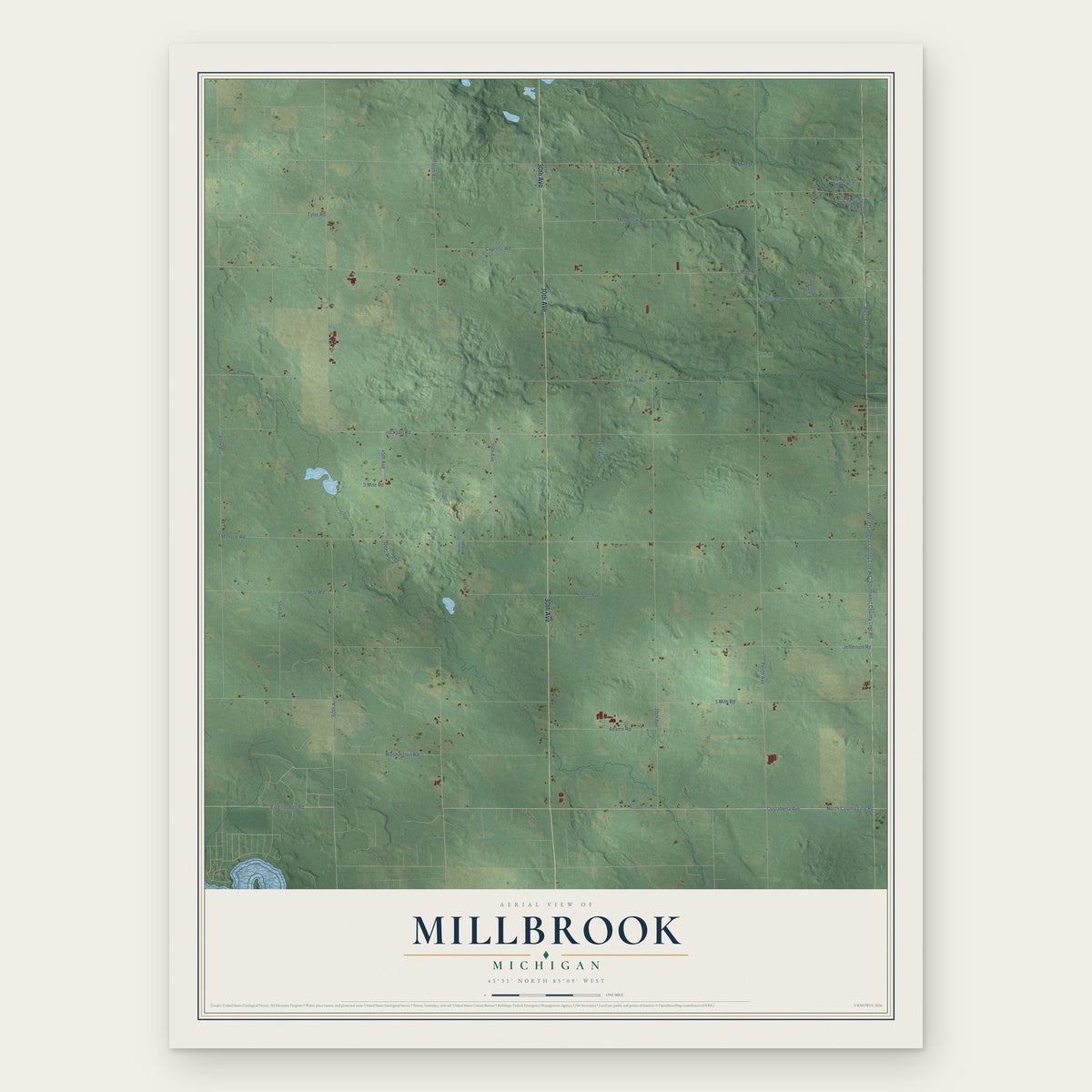 Millbrook, Michigan map print, the full design