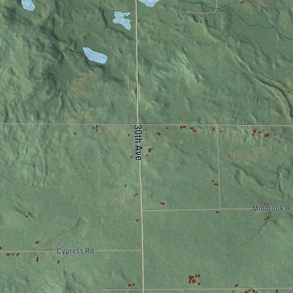 Close-up of the map of Millbrook, Michigan print showing street and building detail