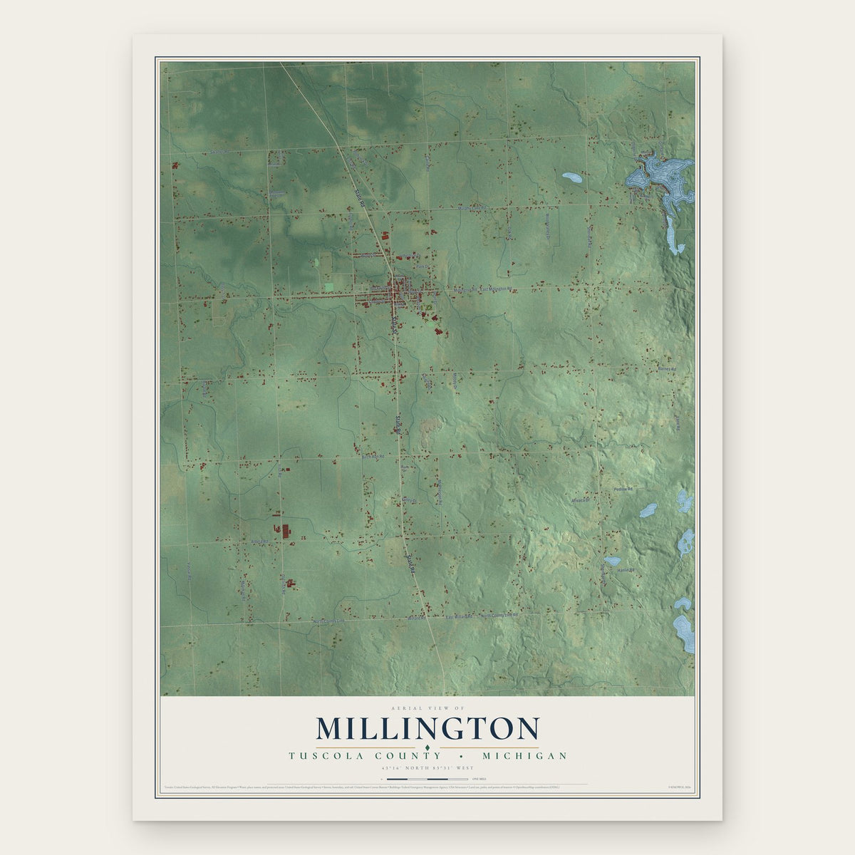 Millington, Tuscola County, Michigan map print, the full design