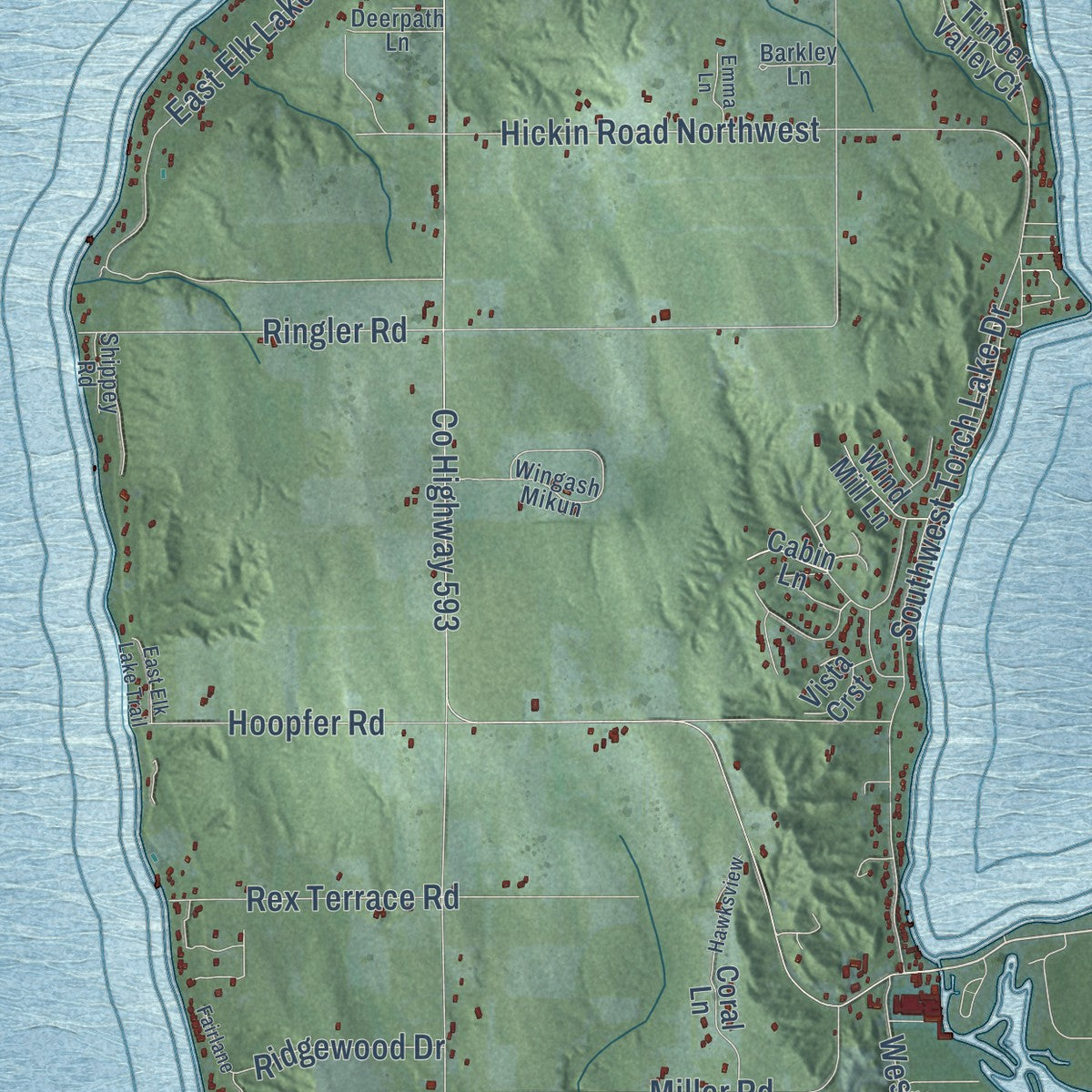 Close-up of the map of Milton, Antrim County, Michigan print showing street and building detail