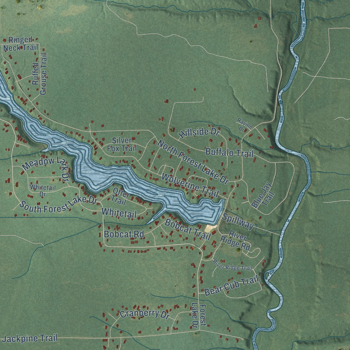Close-up of the map of Moffatt, Michigan print showing street and building detail
