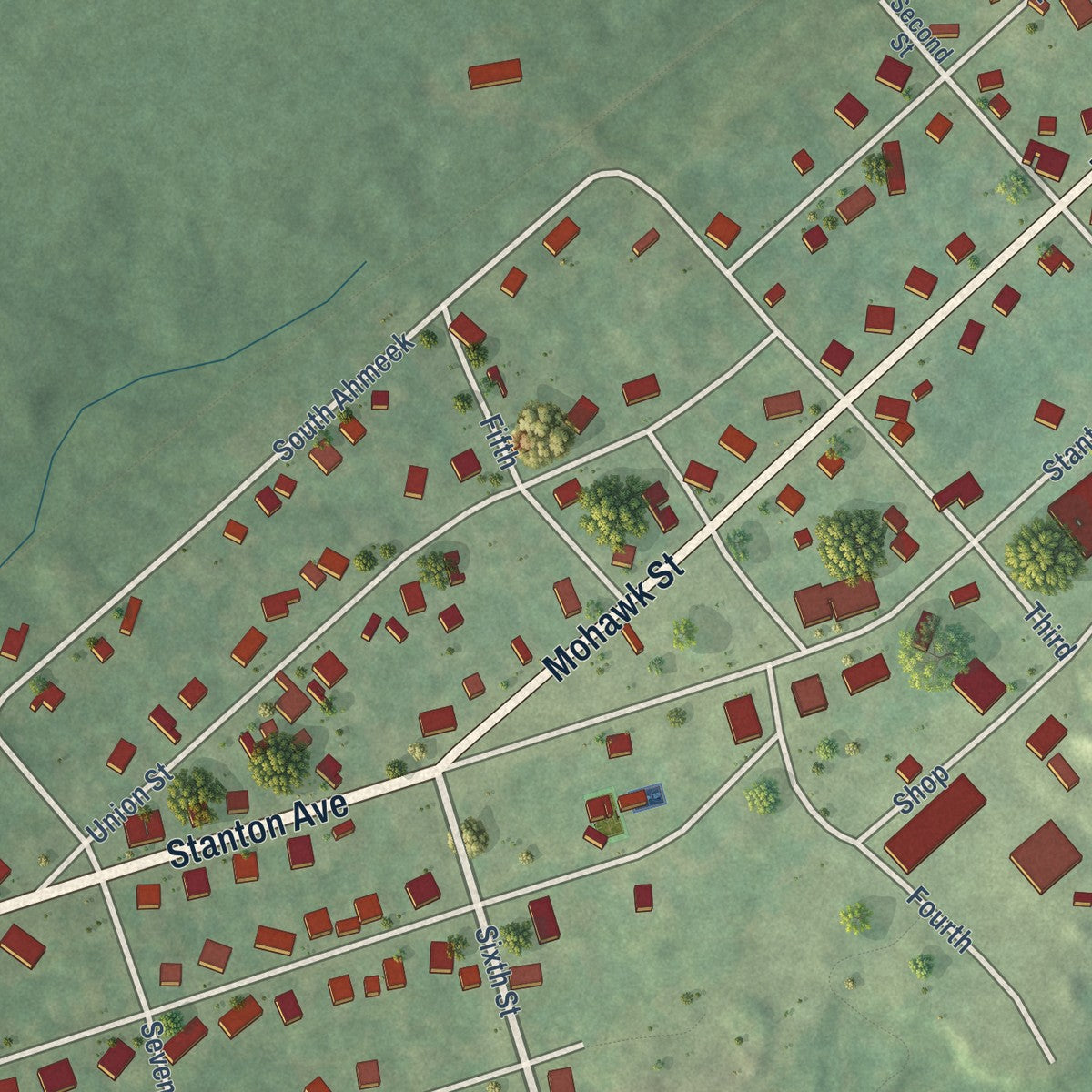 Close-up of the map of Mohawk, Michigan print showing street and building detail