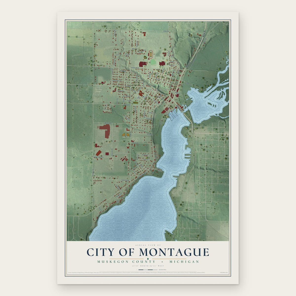 Montague, Michigan map print, the full design