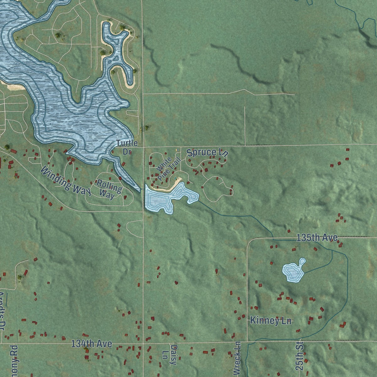 Close-up of the map of Monterey, Michigan print showing street and building detail