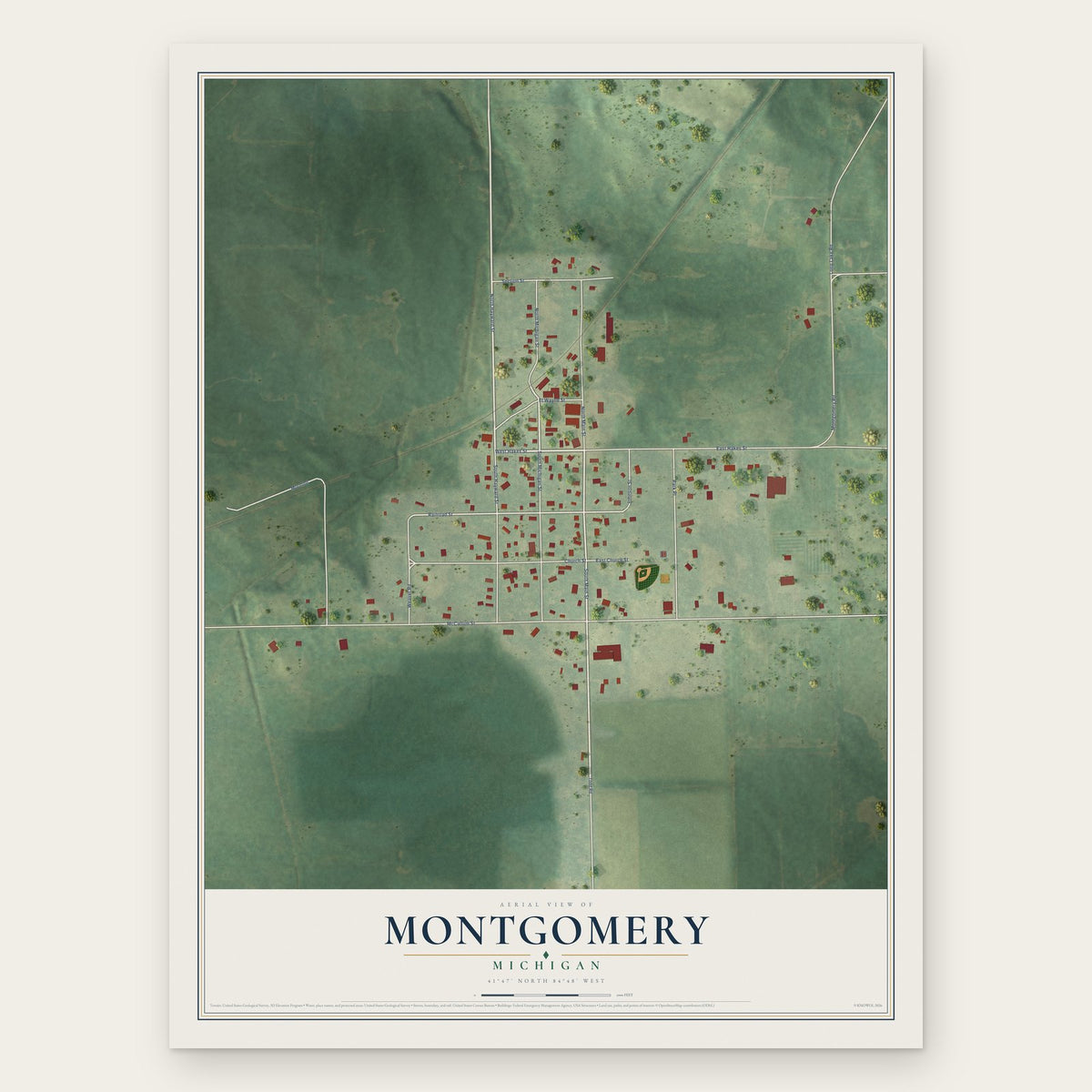Montgomery, Michigan map print, the full design