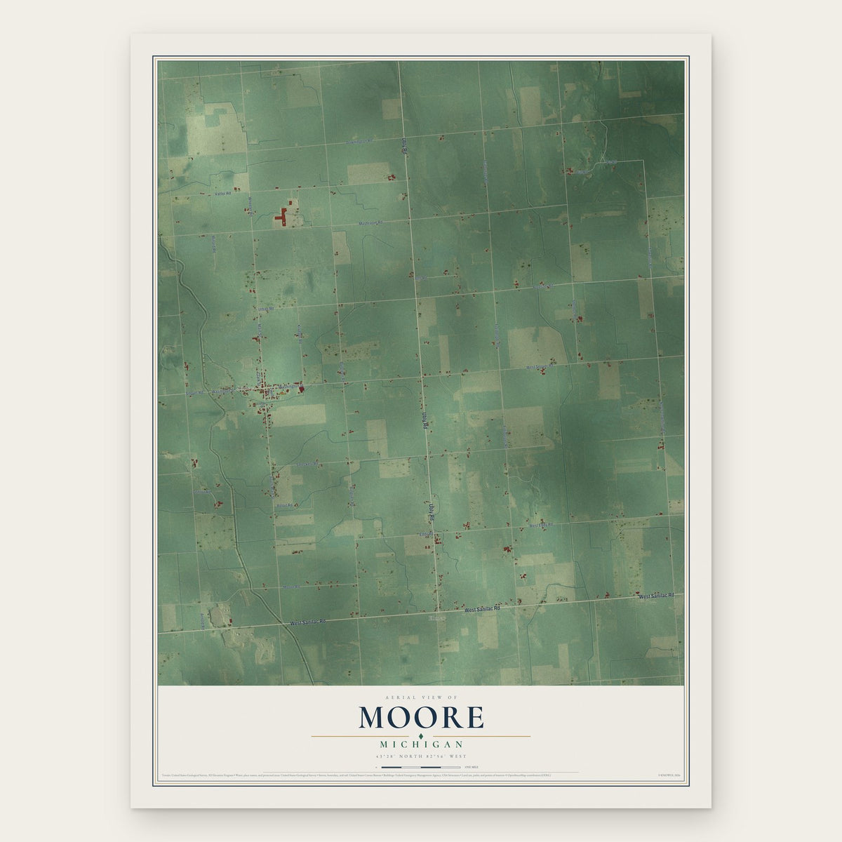 Moore, Michigan map print, the full design
