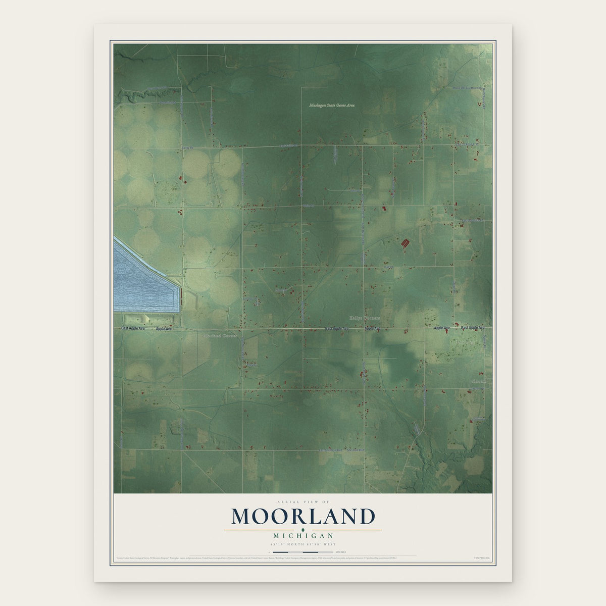 Moorland, Michigan map print, the full design