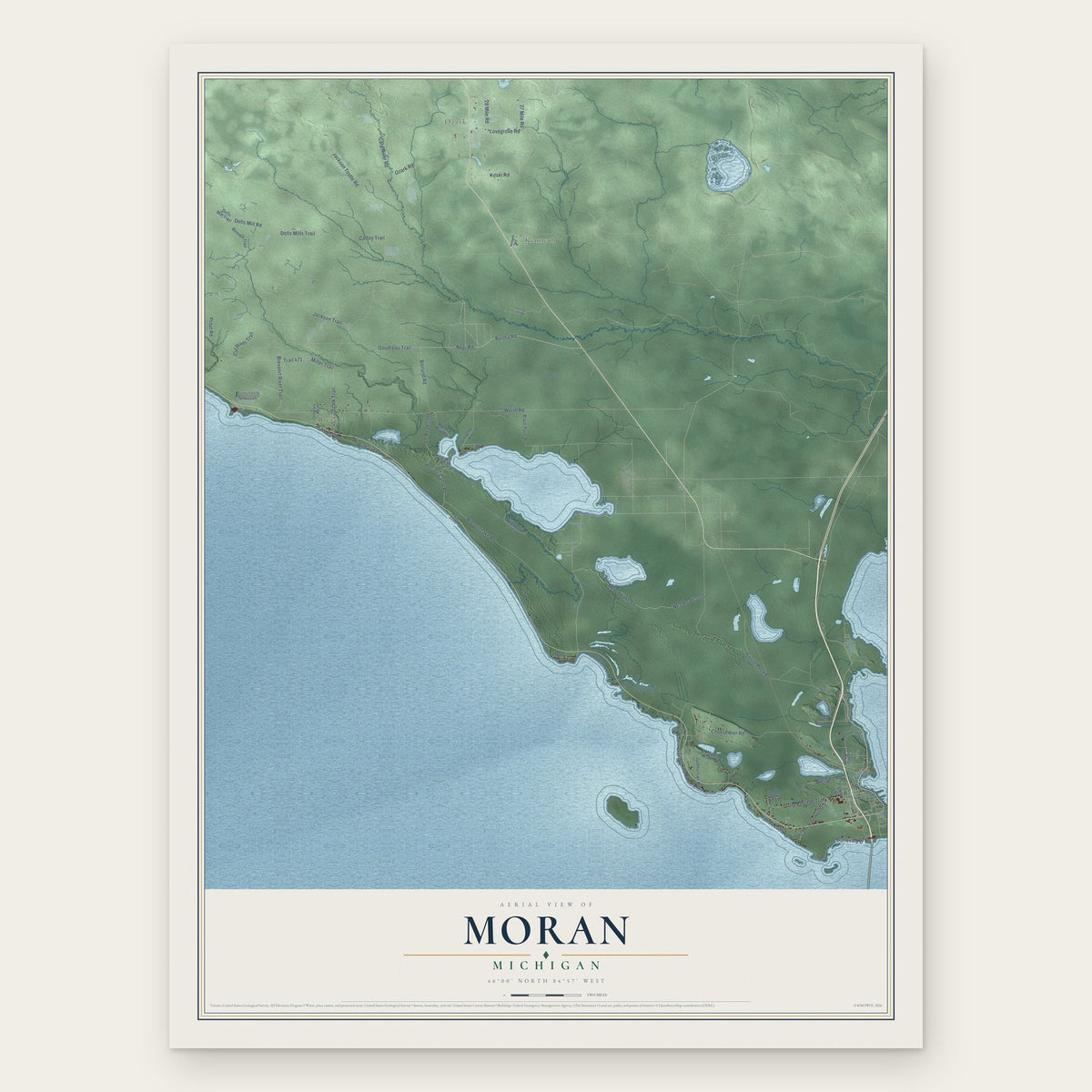 Moran, Michigan map print, the full design