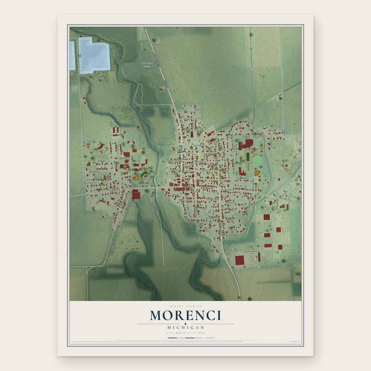Morenci, Michigan map print, the full design