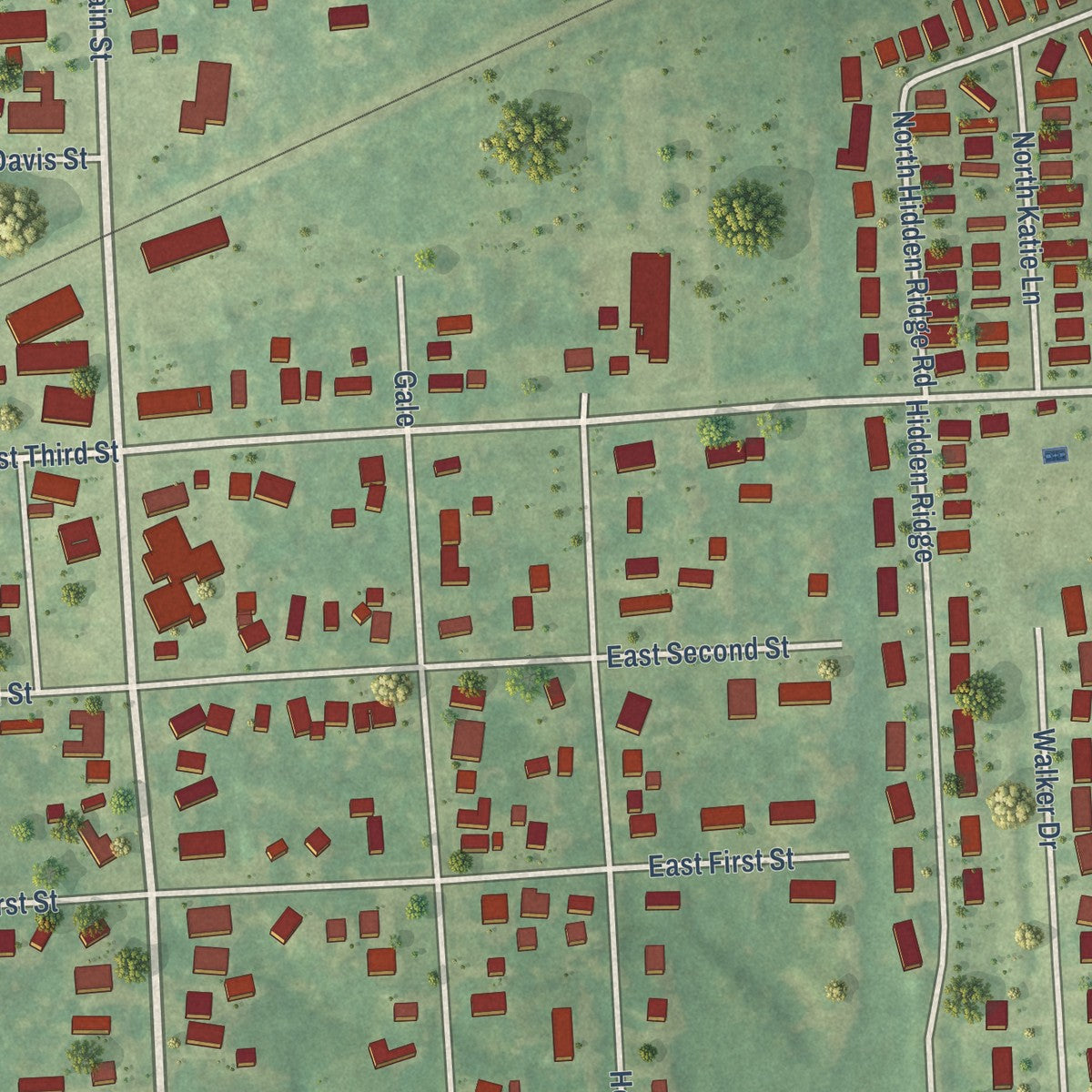 Close-up of the map of Morrice, Michigan print showing street and building detail