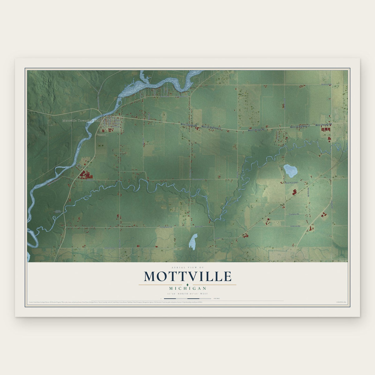 Mottville, Michigan map print, the full design