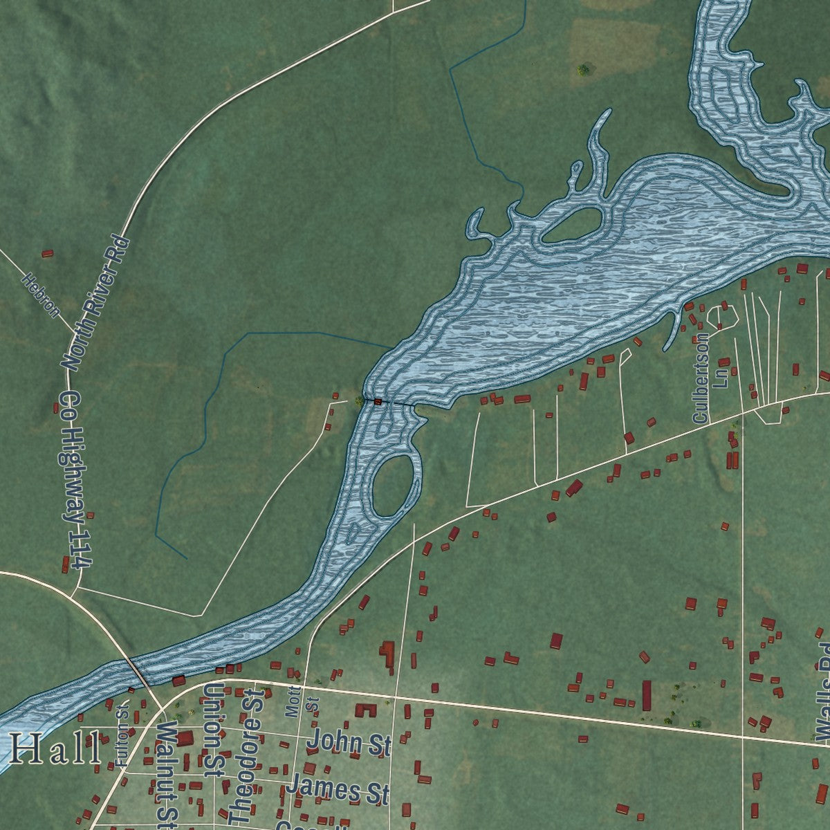 Close-up of the map of Mottville, Michigan print showing street and building detail