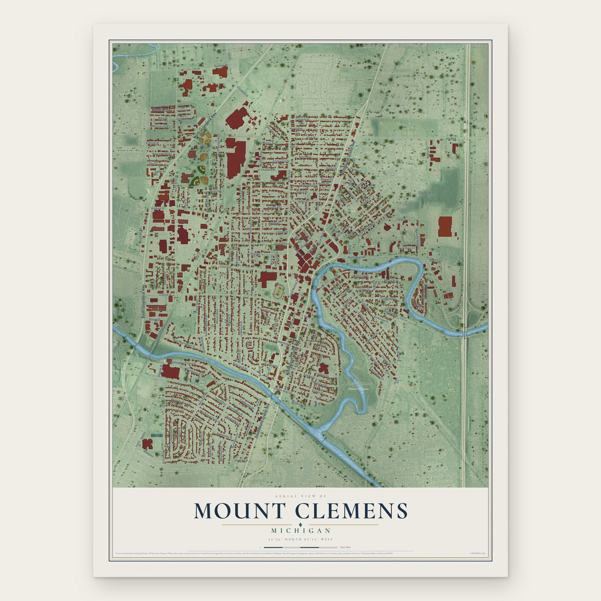 Mount Clemens, Michigan map print, the full design
