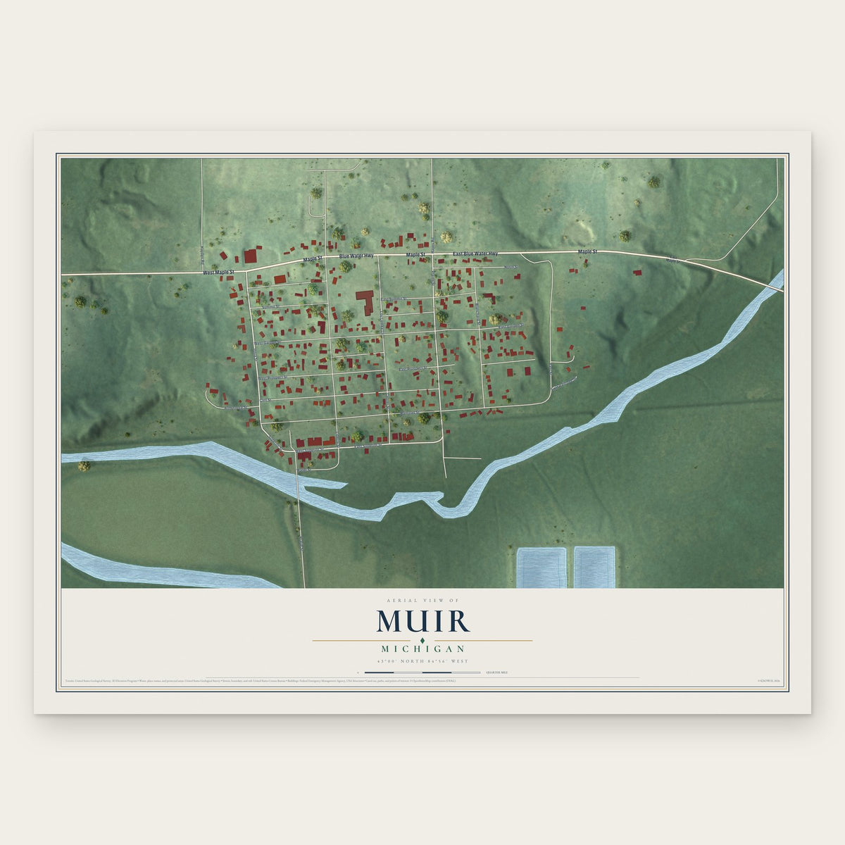 Muir, Michigan map print, the full design