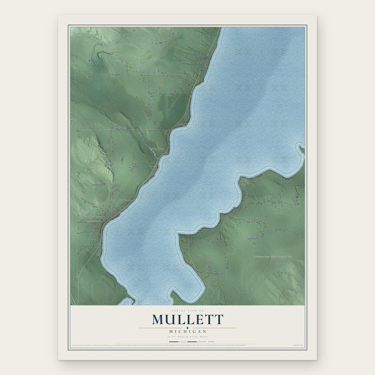 Mullett, Michigan map print, the full design