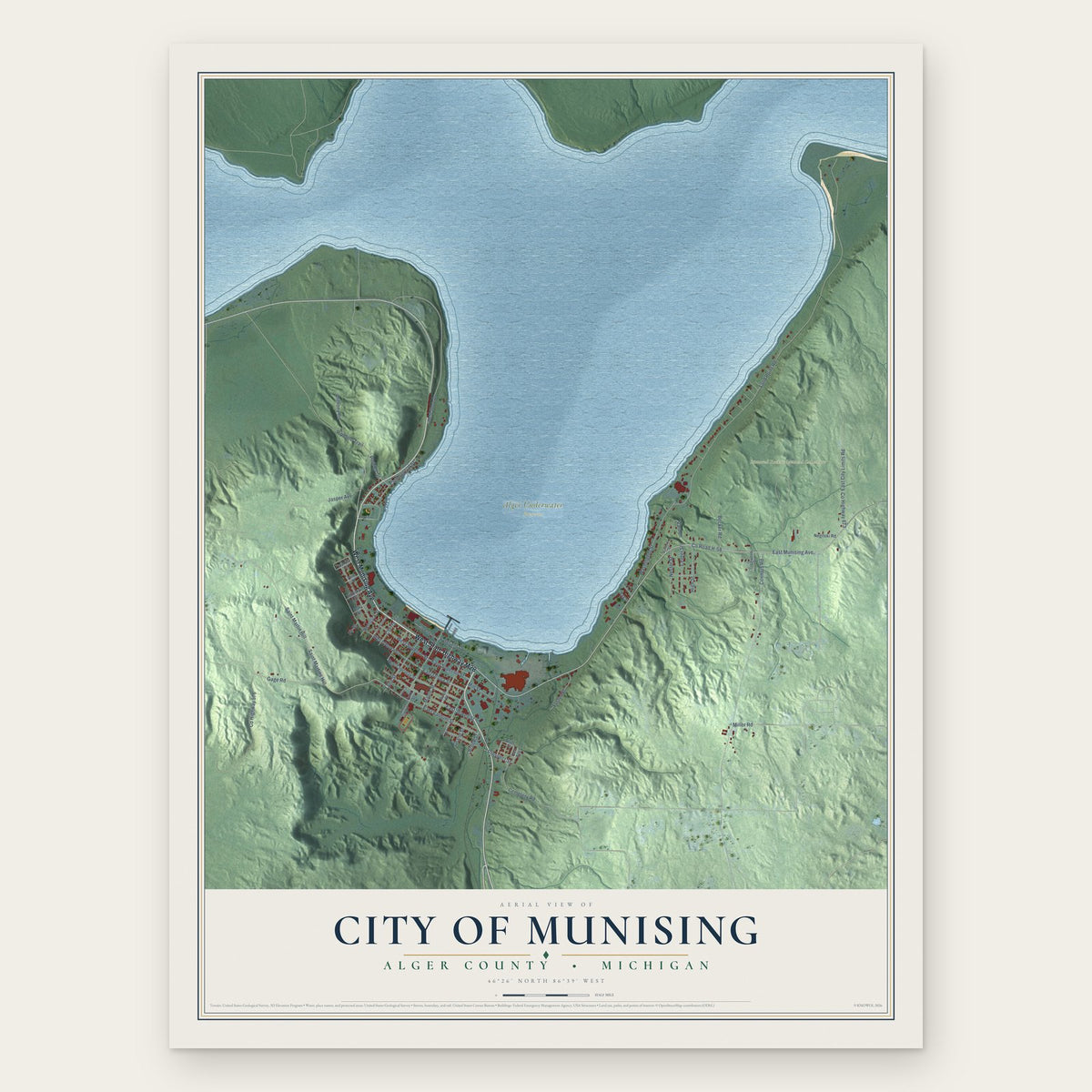 Munising, Michigan map print, the full design