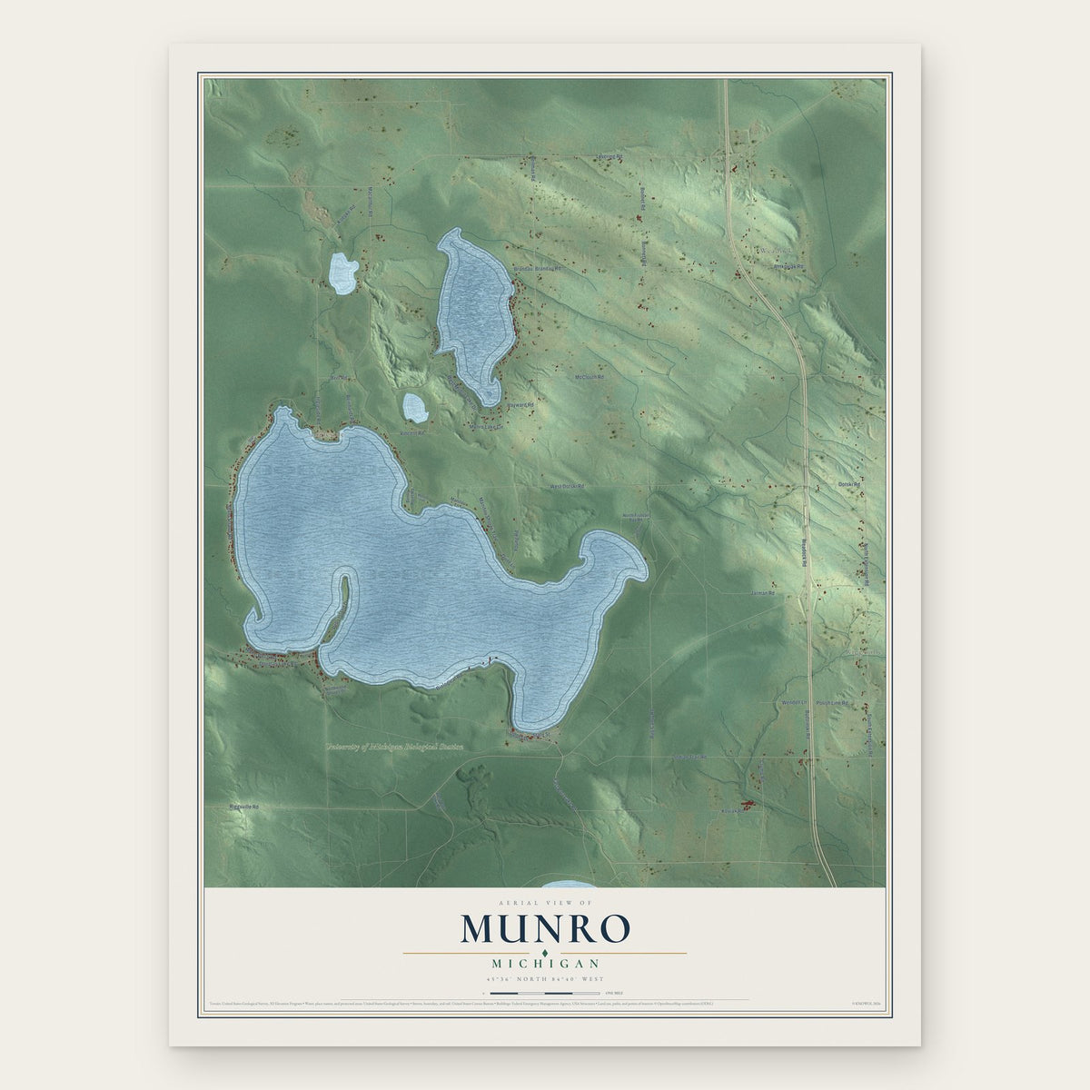 Munro, Michigan map print, the full design